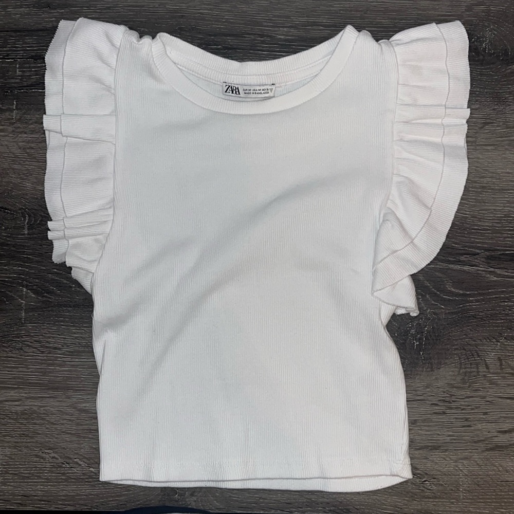 White Zara Ruffle Tank in Size M